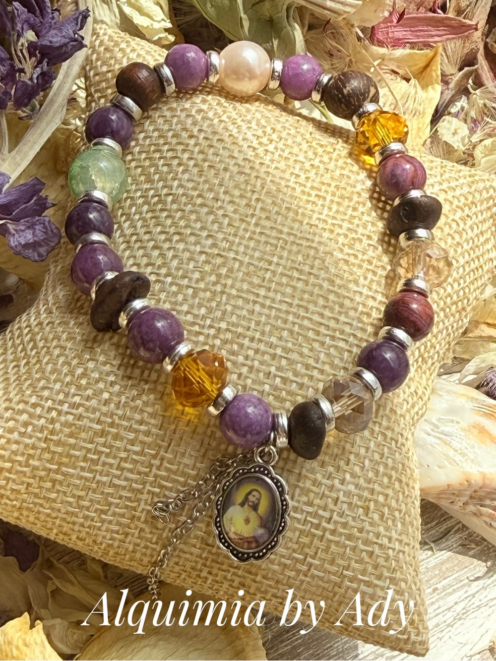 Purple turquoise and Gold Bead Charm Bracelet